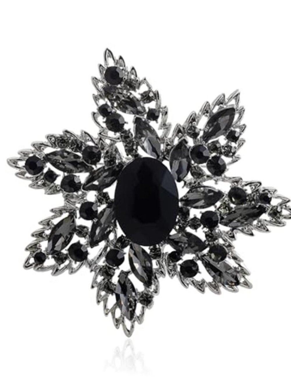 Vintage Austrian Crystal Rhinestone Flower Shape Big Large Brooch Pin